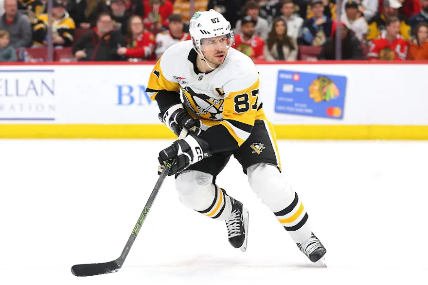 Sidney Crosby #87 of the Pittsburgh Penguins skates as we look at the best NHL player props and best bets for Thursday