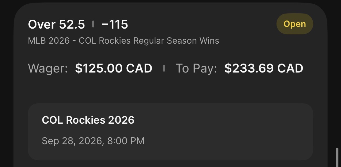 &nbsp;The Colorado Rockies represent one of my favorite MLB win totals bets at -115 odds on Over 52.5 wins. That's two wins lower than most of the other best sportsbooks have them listed at.