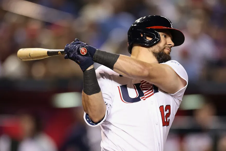 Kyle Schwarber #12 of Team USA bats as we look at our top USA vs. Mexico picks