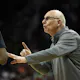 Head coach Jim Larrañaga of the Miami Hurricanes talks with Wooga Poplar during the Elite Eight as we share our best Miami vs. Kentucky prediction.
