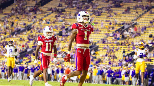 Louisiana Tech Bulldogs wide receiver Devin Gandy scores a touchdown as we make our best Sam Houston vs. Louisiana Tech prediction.