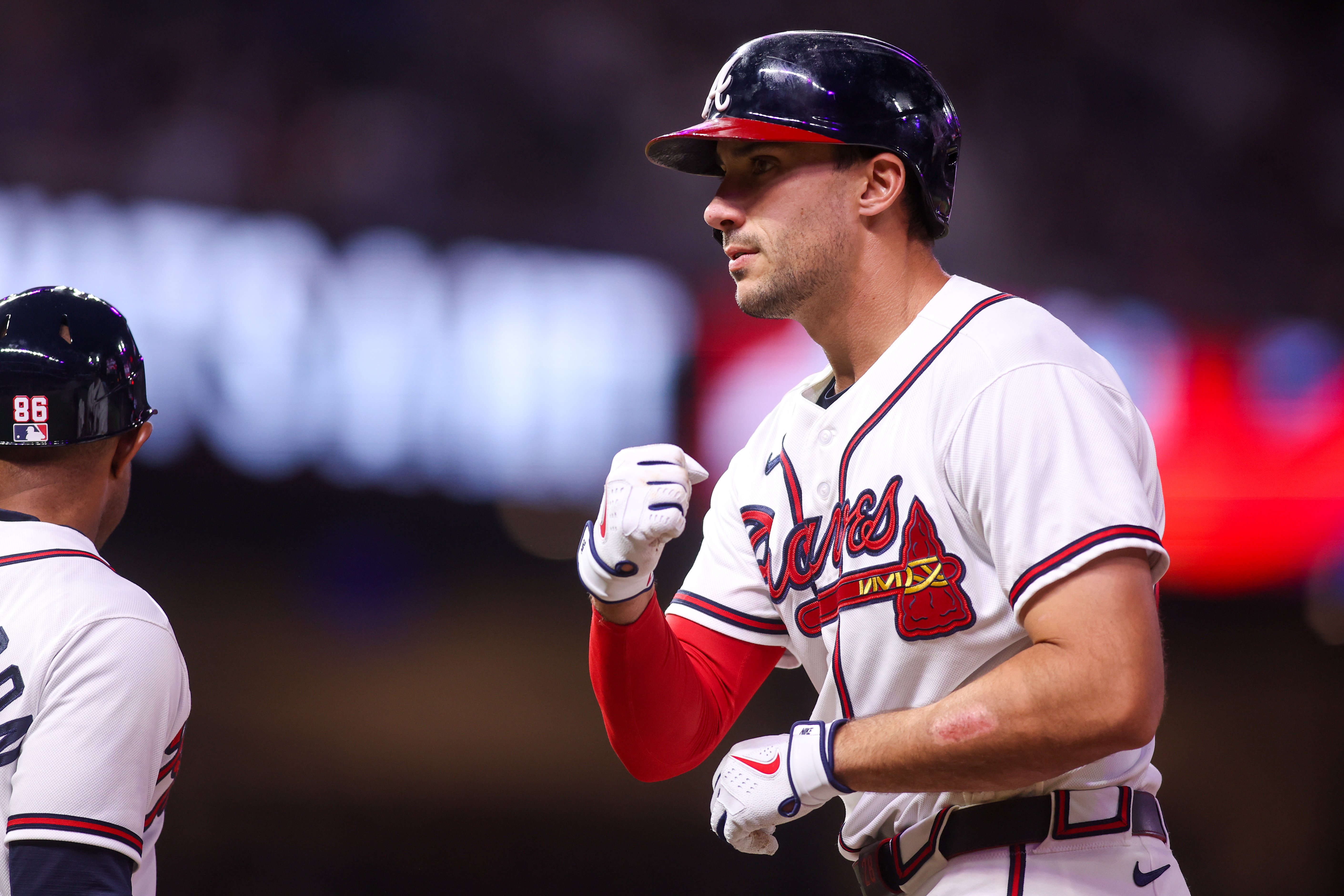Atlanta Braves first baseman Matt Olson - who's featured in my home run predictions - reacts. 