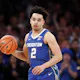 Ryan Nembhard of the Creighton Bluejays dribbles during the first half against the Xavier Musketeers in the Semifinal round of the Big East Basketball Tournament.