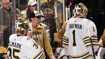 Jeremy Swayman walks off the ice during the third period against the Florida Panthers in Game 2 as we provide analysis and our best prediction for Game 3 between the Florida Panthers and Boston Bruins. 