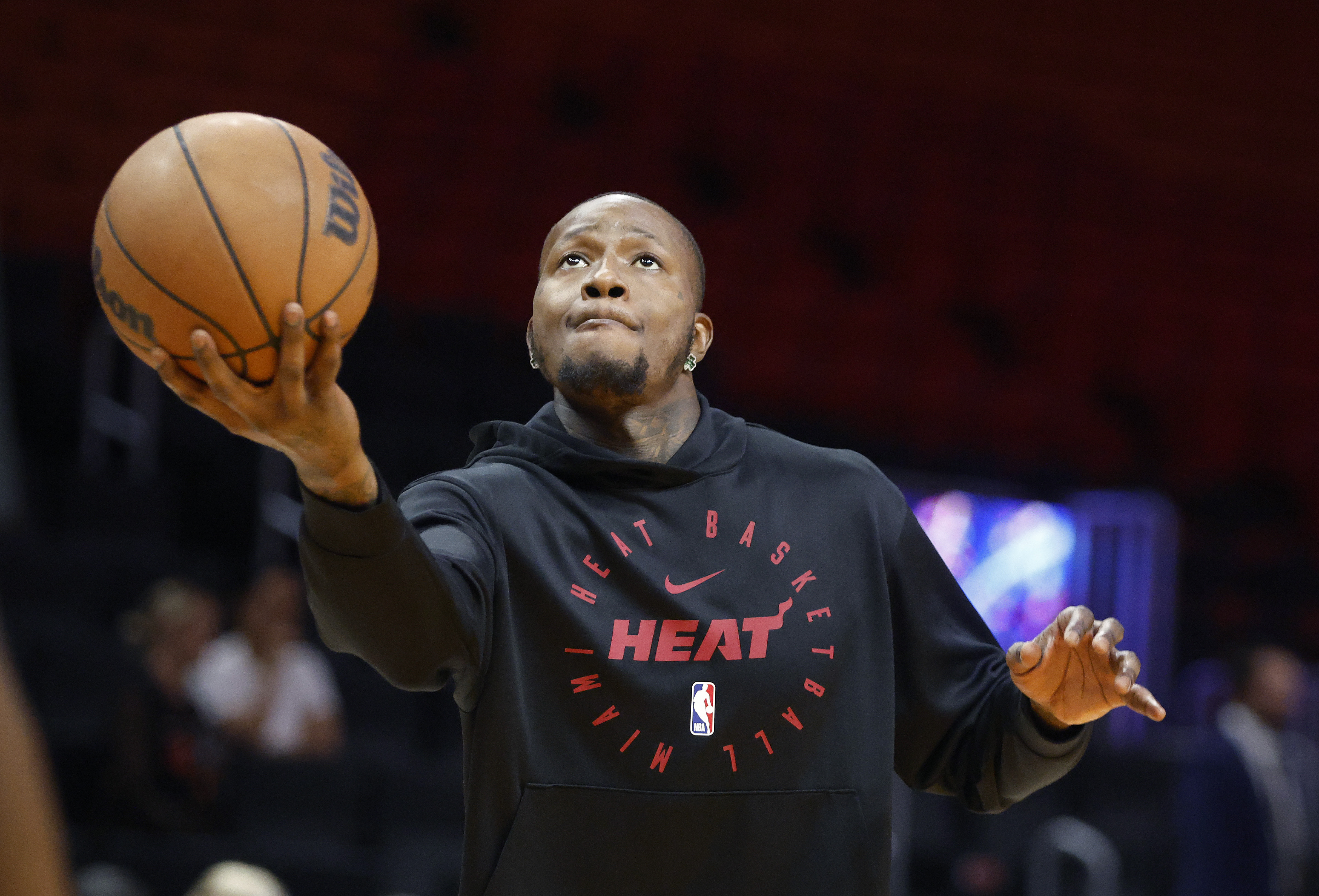 Miami Heat guard Terry Rozier (2) warms up as we look at the potential NBA ban on player props. 