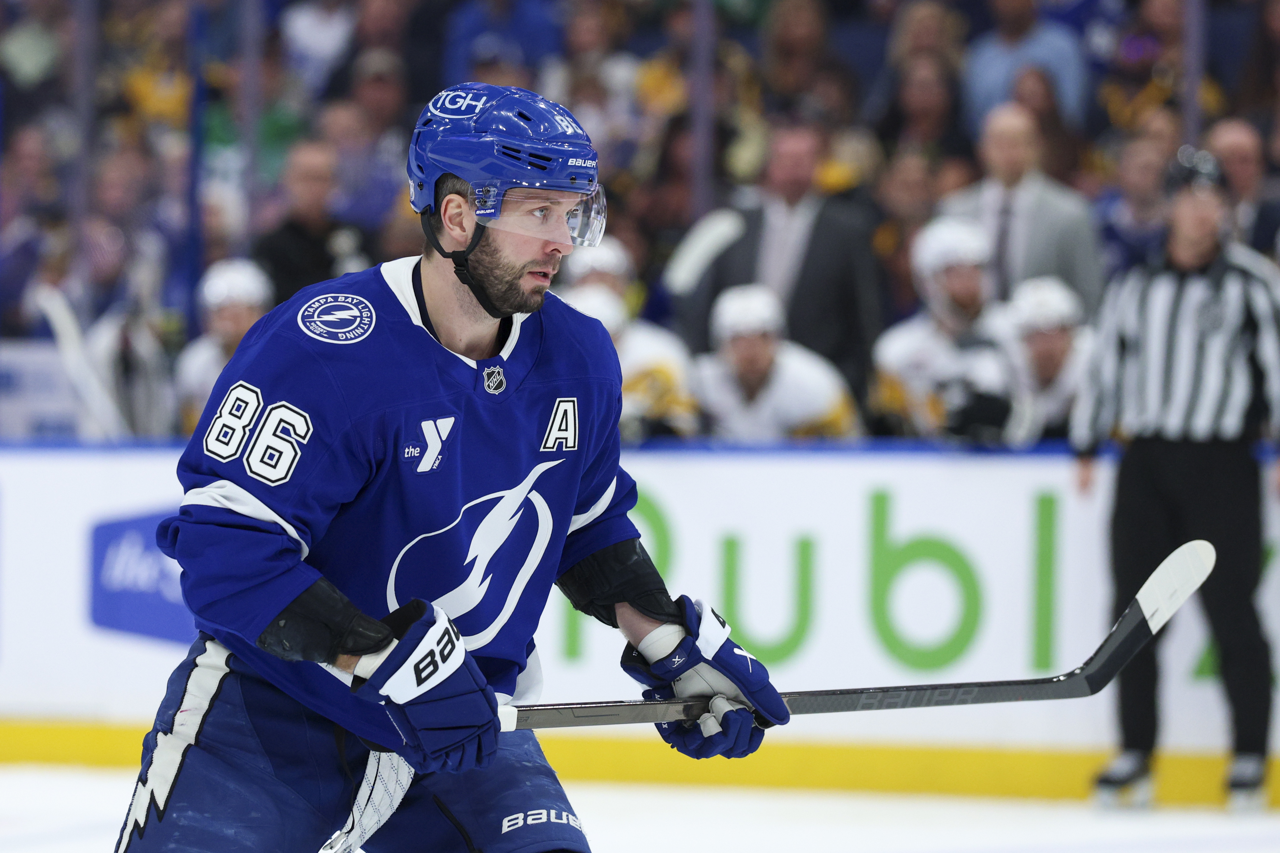 Tampa Bay Lightning forward Nikita Kucherov (86) looks on as we provide our NHL predictions today.