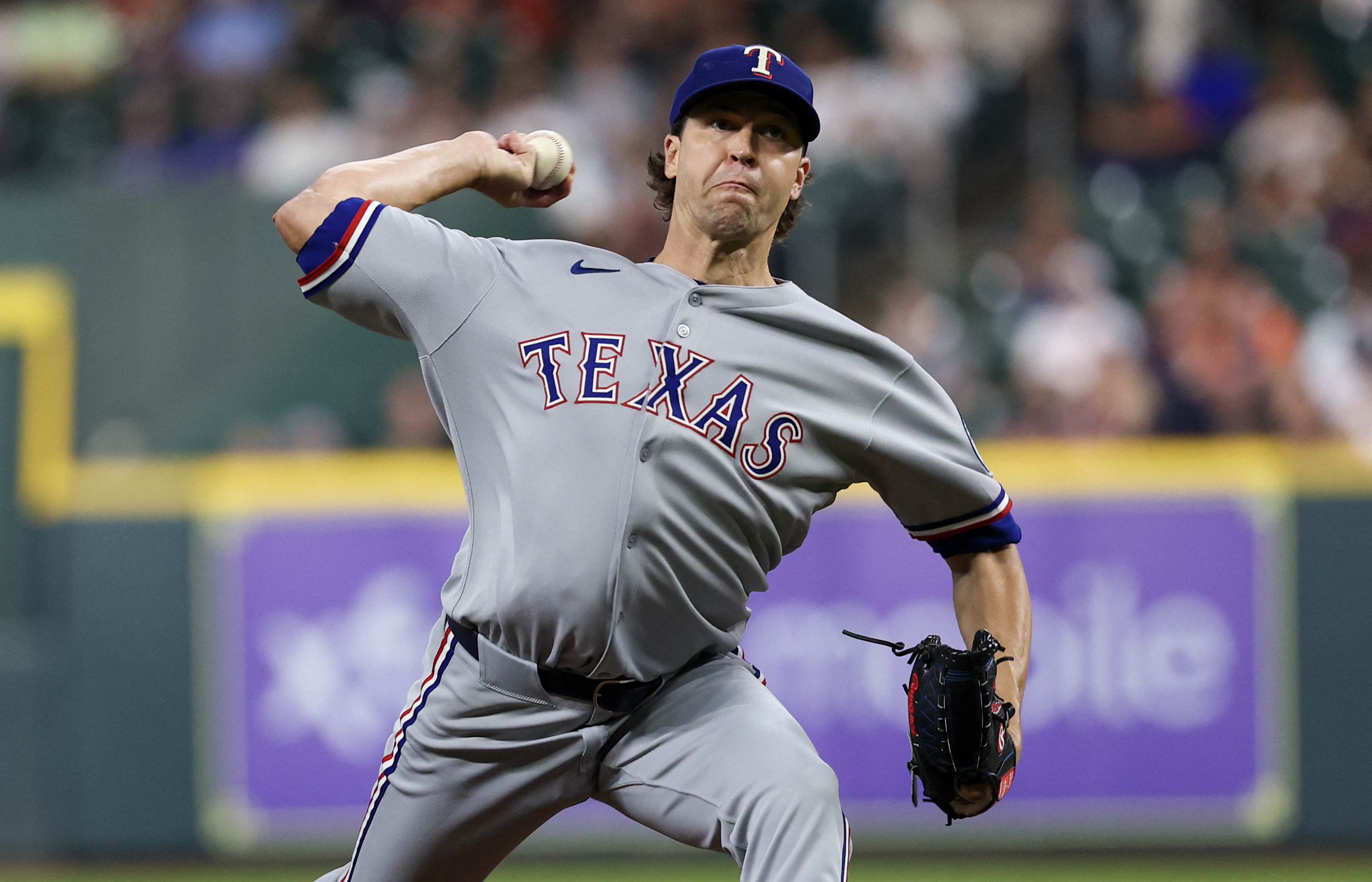 Texas Rangers starting pitcher Jacob deGrom - who's featured in my best NRFI bets today - pitches. 