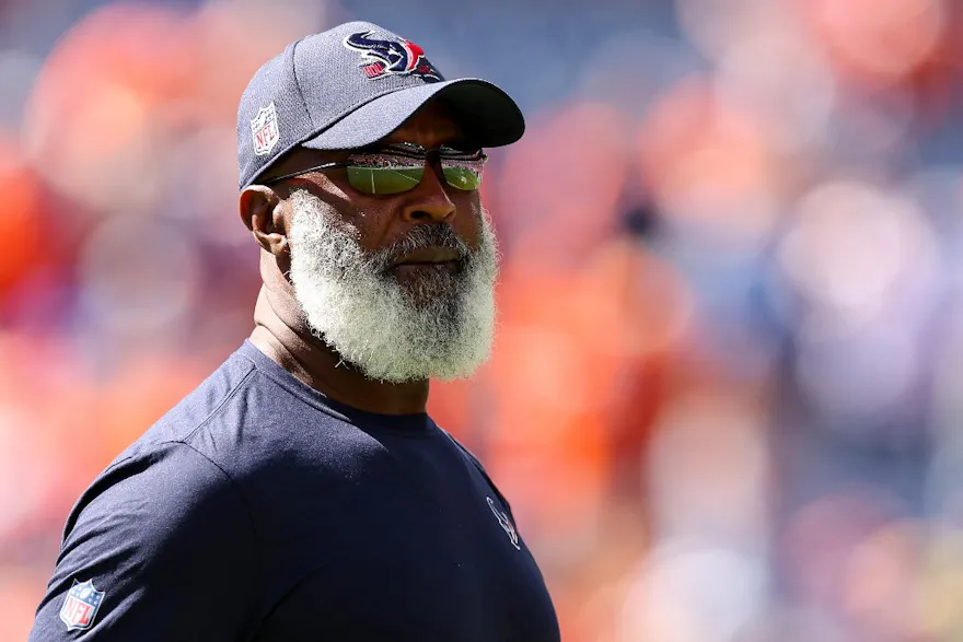 Head coach Lovie Smith of the Houston Texans looks on prior to a game against the Denver Broncos at Empower Field At Mile High on September 18, 2022 in Denver, Colorado.