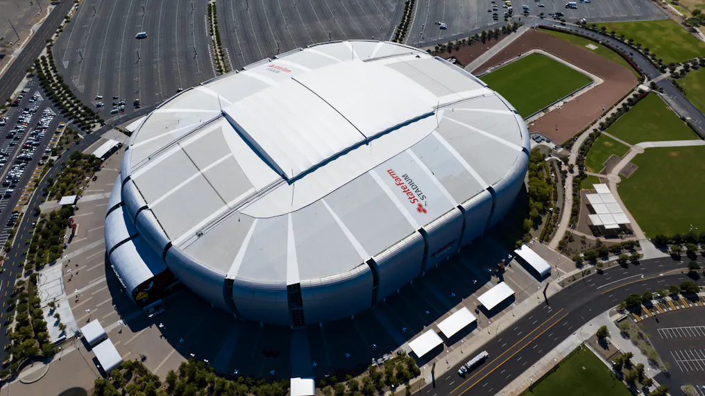 Aerial overall view of State Farm Stadium, home of the NFL Arizona Cardinals, as we look at BetMGM and the AGA teaming up for Responsible Gaming Education Month.