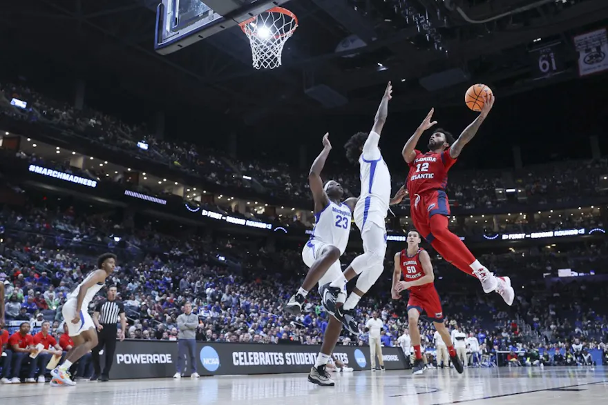 Jalen Gaffney of the Florida Atlantic Owls shoots a layup against the Memphis Tigers during the NCAA Men's Basketball Tournament at Nationwide Arena on Mar. 17, 2023 in Columbus, Ohio.