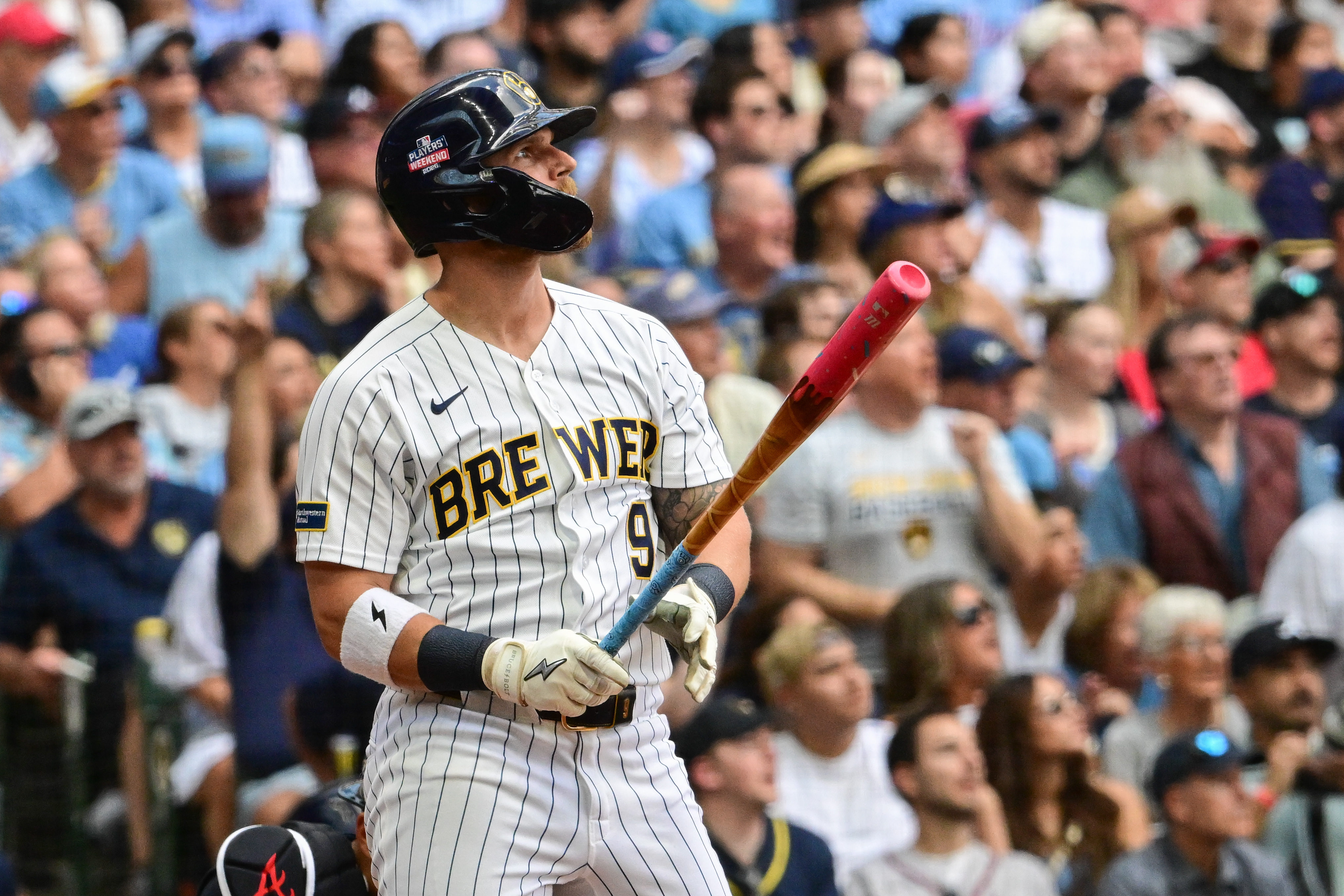 Brewers right fielder Jake Bauers (9) watches as we break down our Brewers vs. Orioles prediction.