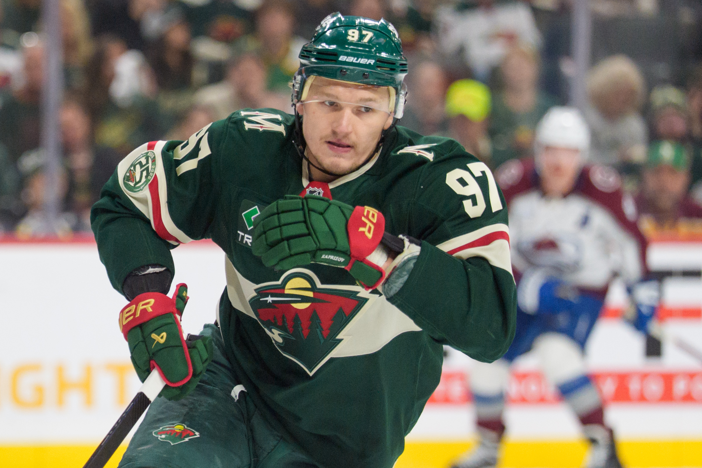 Pictured: Wild star Kirill Kaprizov in action as we break down our NHL Predictions Today. Photo by Matt Blewett-Imagn Images.