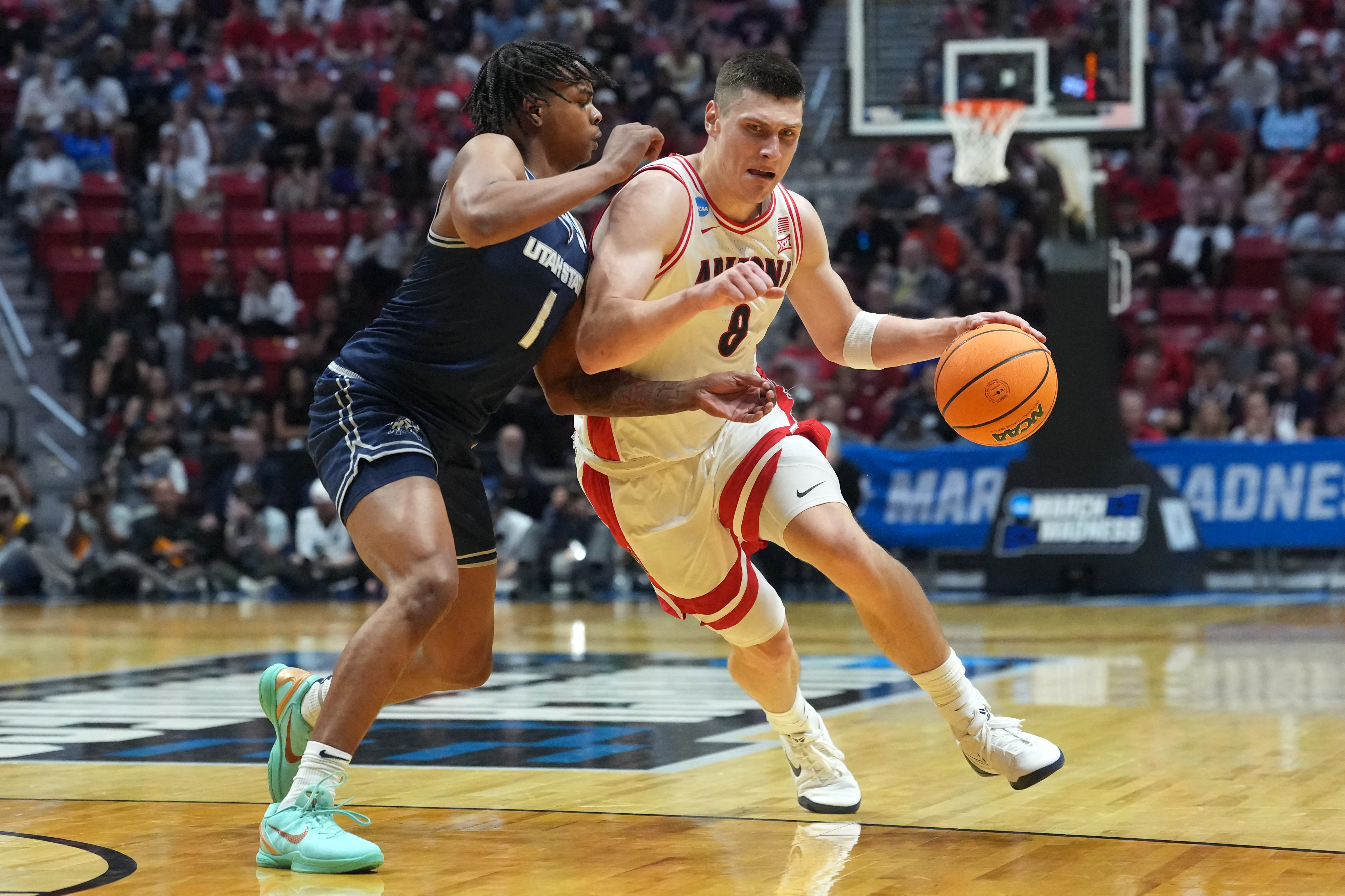 Arizona's Ivan Kharchenkov (8) is the focus of our Purdue vs. Arizona prediction tonight.