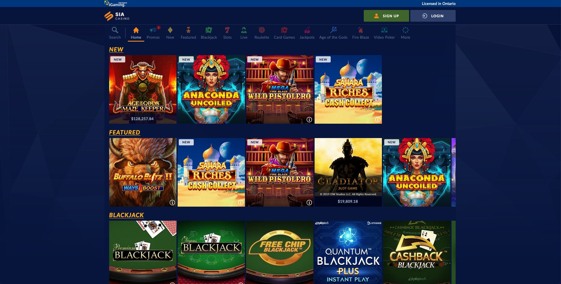 Sports Interaction casino homepage