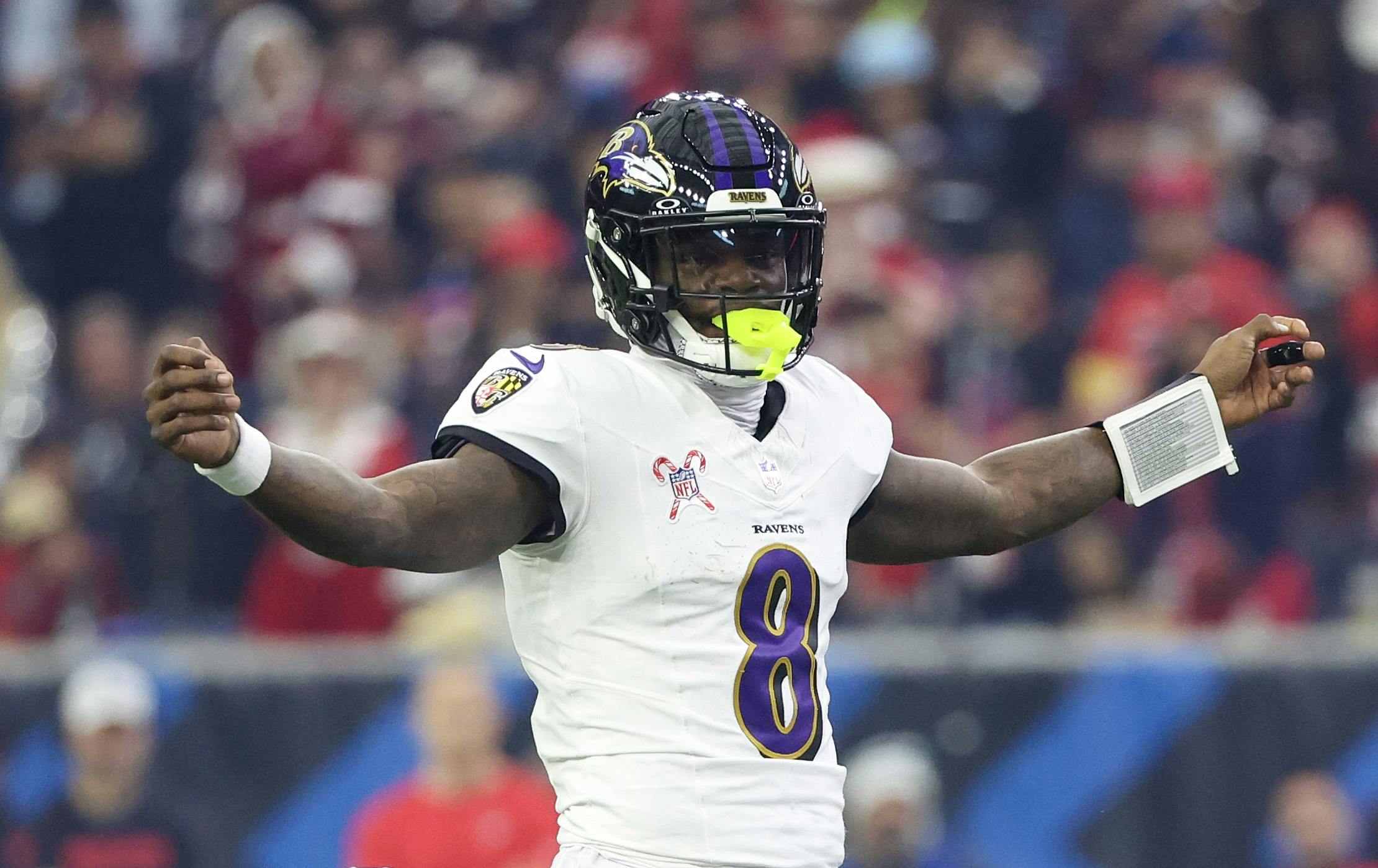 Baltimore Ravens quarterback Lamar Jackson reacts as we break down our Lamar Jackson vs. Josh Allen comparison ahead of the NFL Divisional Round.