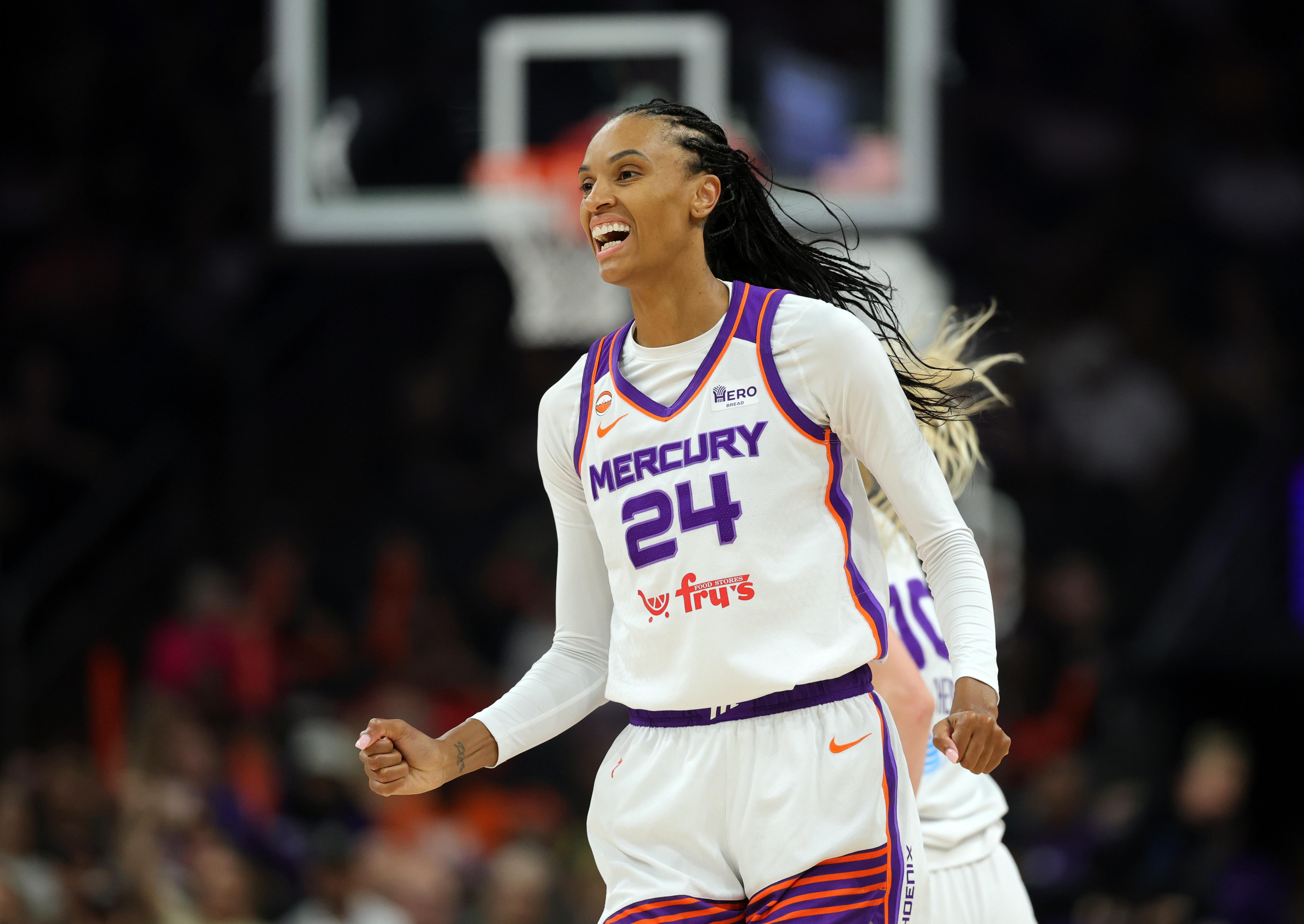 Phoenix Mercury forward DeWanna Bonner (24) reacts as we break down our Sun vs. Mercury prediction.