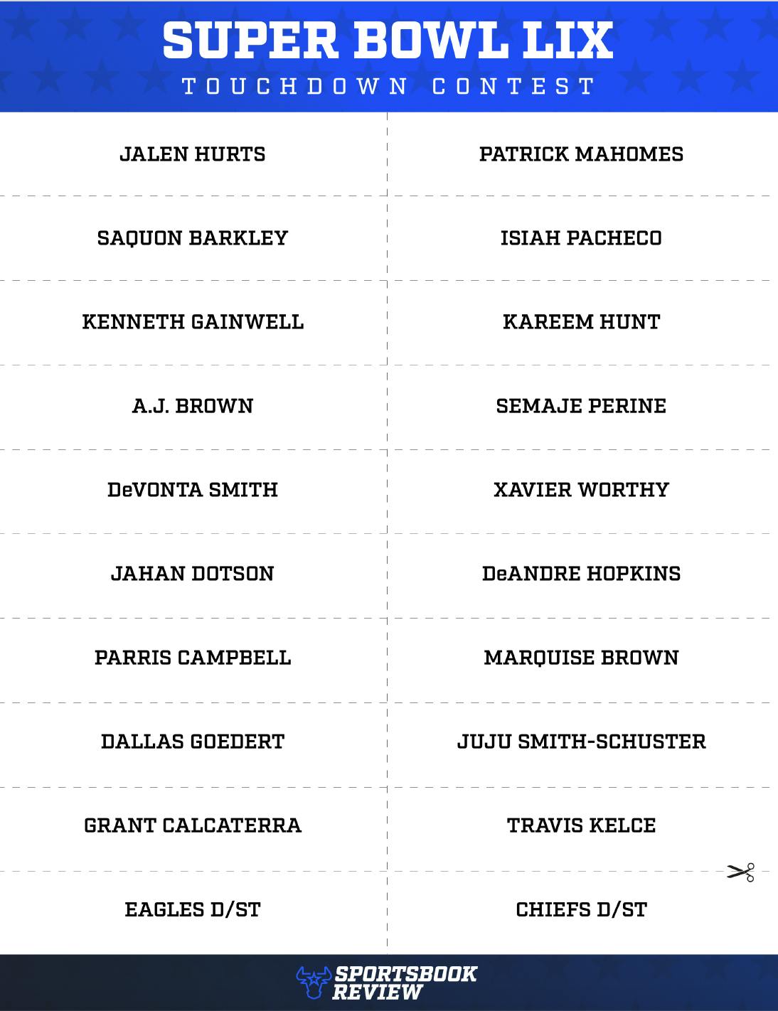 Super Bowl touchdown contest name list