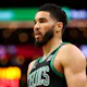 Jayson Tatum looks on during the second quarter of game five of the Eastern Conference first round as we make our expert predictions for Game 1 of the second-round series between the Cleveland Cavaliers and Boston Celtics. 