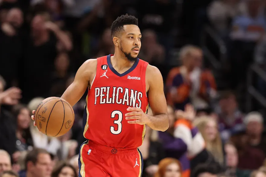 CJ McCollum #3 of the New Orleans Pelicans handles the ball as we look at our NBA best bets & player props for Suns vs. Pelicans