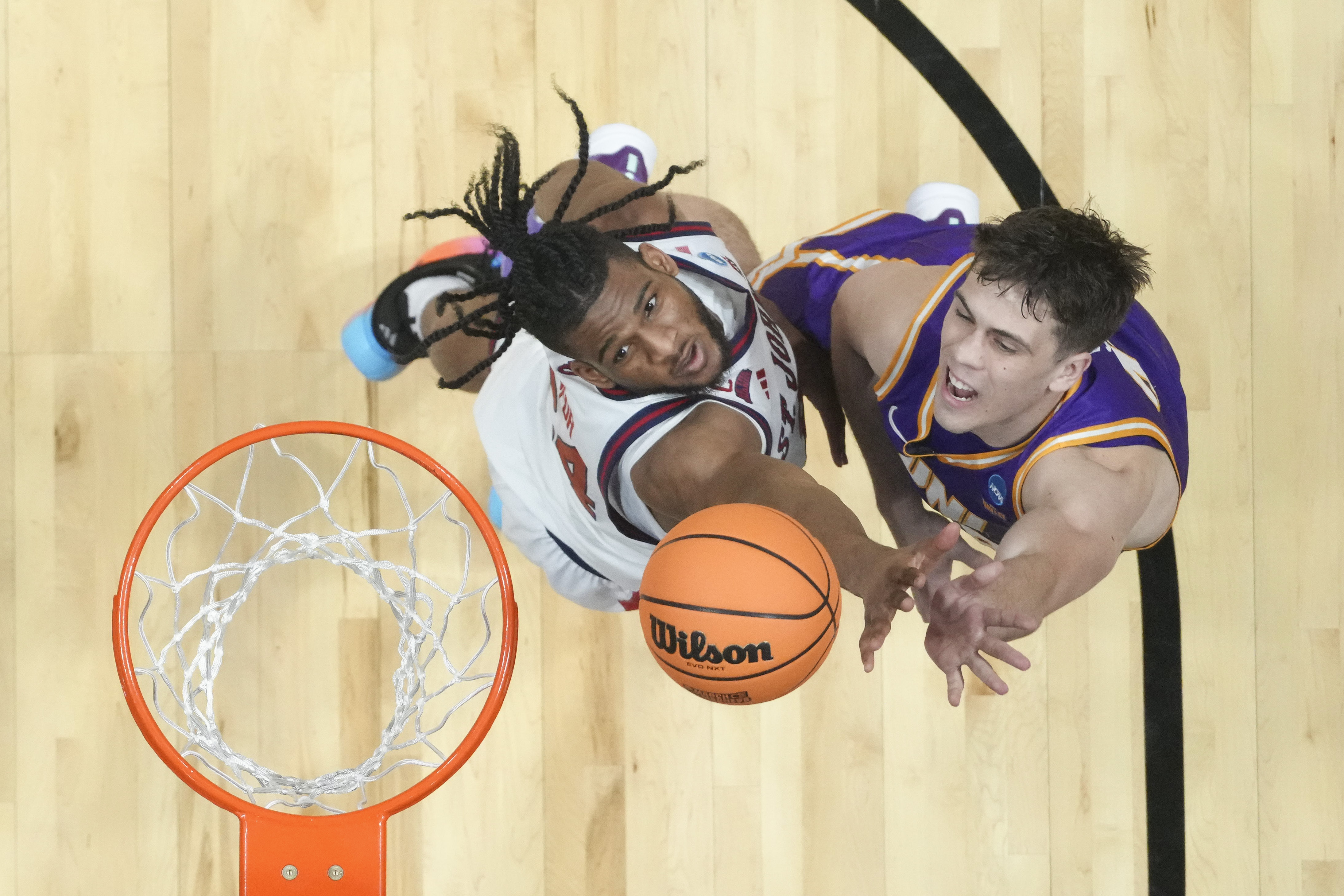 St. John's Red Storm forward Zuby Ejiofor goes up for a block as we make our best St. John's vs. Kansas prediction