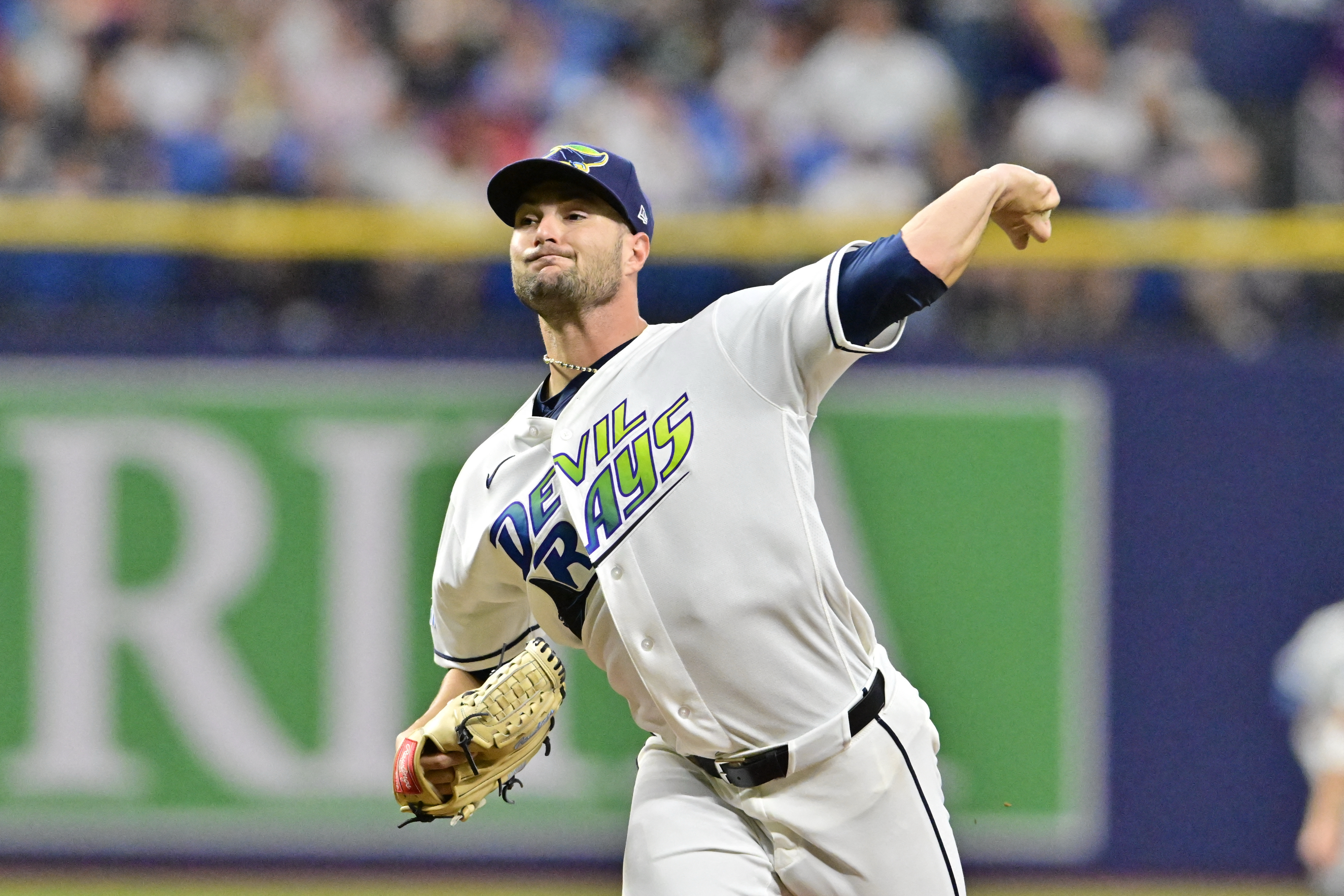 Tampa Bay Rays pitcher Shane McClanahan (18) delivers a pitch as he is featured in our best NRFI bets today.