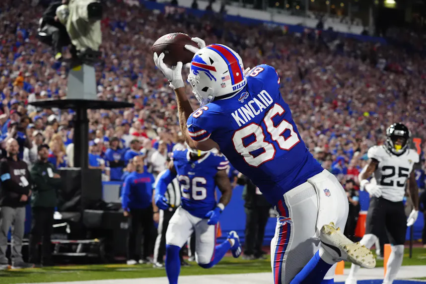 Buffalo Bills tight end Dalton Kincaid makes a touchdown catch as we offer our Bills vs. Ravens prediction for Sunday Night Football.