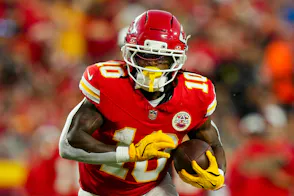 Kansas City Chiefs running back Isiah Pacheco runs the ball as we look at our First Touchdown Scorer Predictions for Monday Night Football.