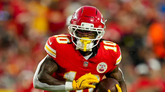Kansas City Chiefs running back Isiah Pacheco runs the ball as we look at our First Touchdown Scorer Predictions for Monday Night Football.