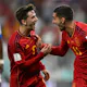 Spain's forward #11 Ferran Torres celebrates with Spain's midfielder #09 Gavi after scoring his team's fourth goal during the Qatar 2022 World Cup Group E football match between Spain and Costa Rica at the Al-Thumama Stadium in Doha on Nov. 23.