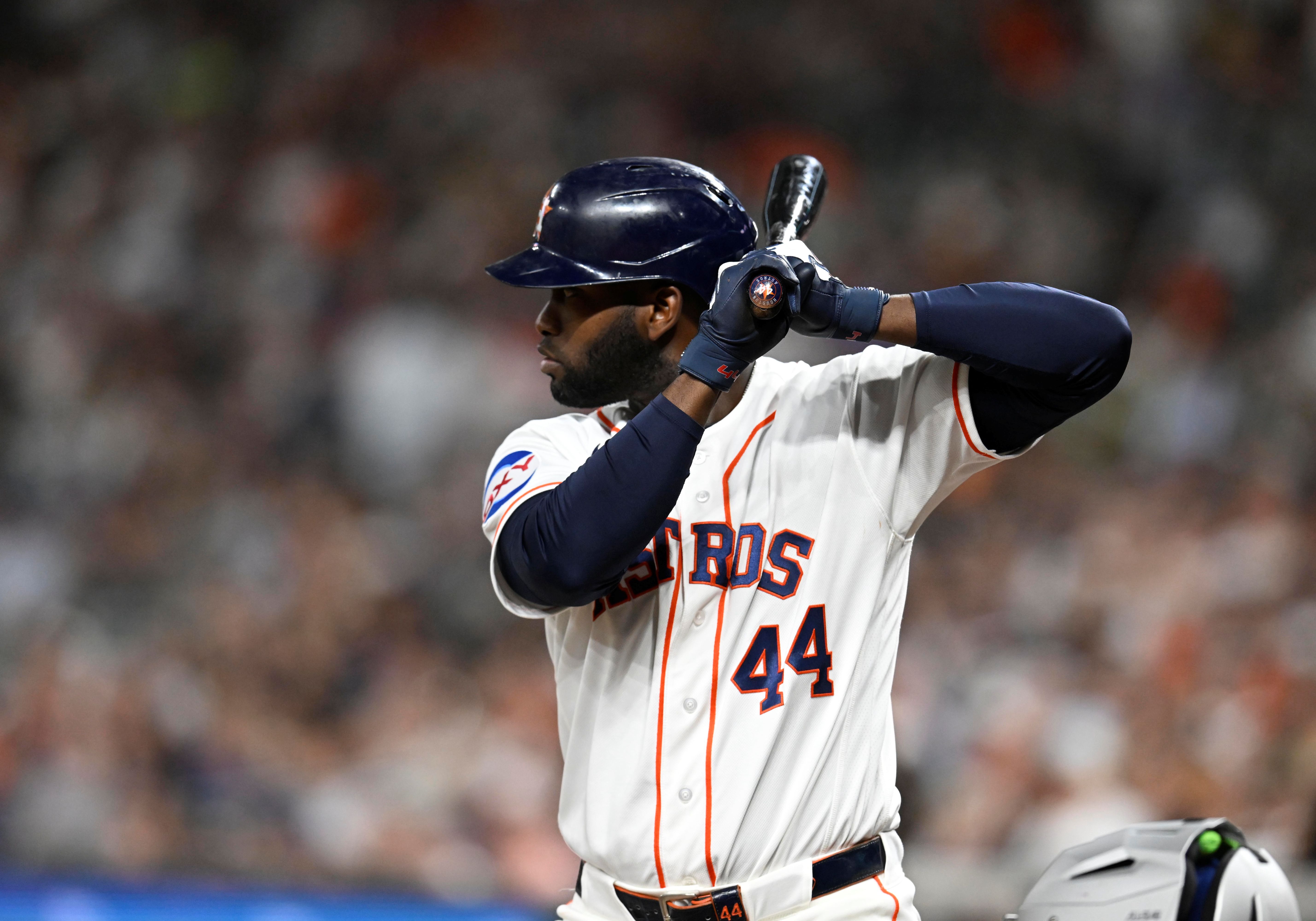 Houston Astros designated hitter Yordan Alvarez (44) looks on as we break down our home run predictions today.
