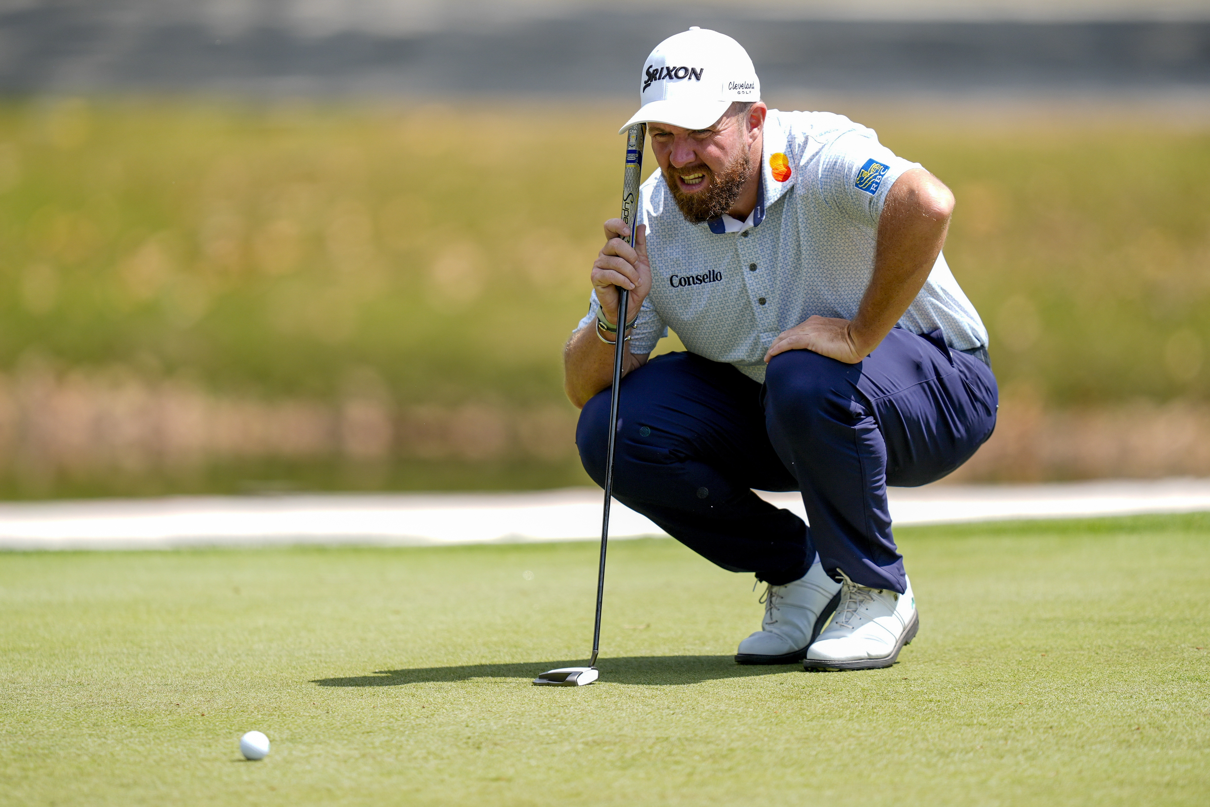 Shane Lowry lines up his putt as he is featured in our Zurich Classic First-Round Leader Prediction & Odds.