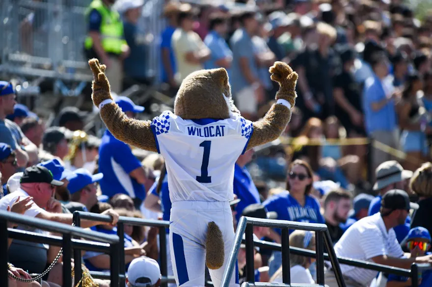 Wildcat, the mascot of the Kentucky Wildcats pumps up the crowd as we look into the results from Day 1 of mobile sports betting in Kentucky.