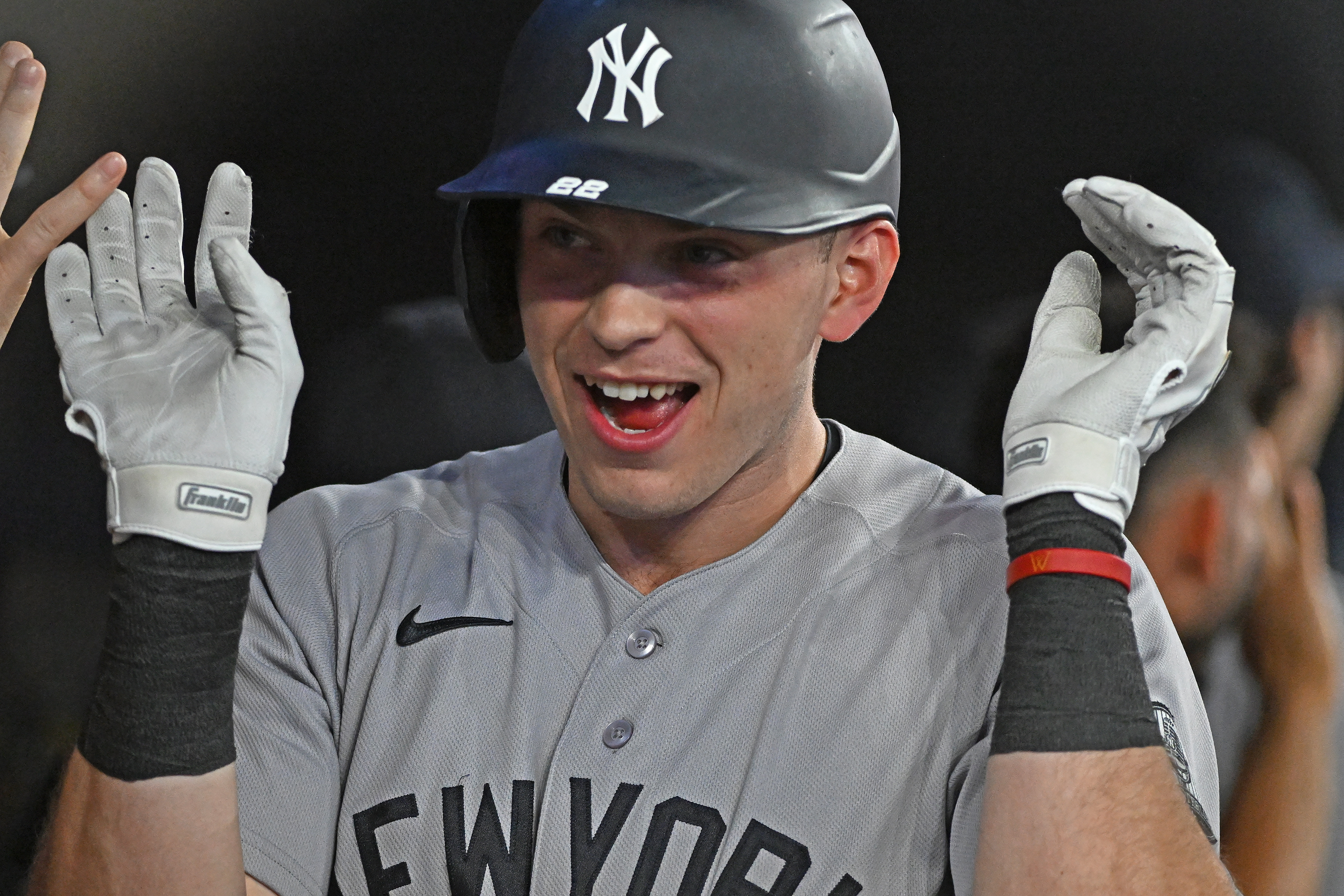 New York Yankees designated hitter Ben Rice (22) celebrates as we break down our Yankees vs. Red Sox prediction.