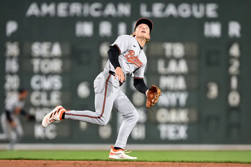 Jackson Holliday of the Baltimore Orioles watches a hit ball during the third inning of his MLB debut against the Boston Red Sox, and we're offering our top MLB player props and best bets based on the best MLB odds.