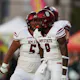 Monte Watkins #8 of the New Mexico State Aggies celebrates as we look at our New Mexico State-Louisiana Tech prediction.