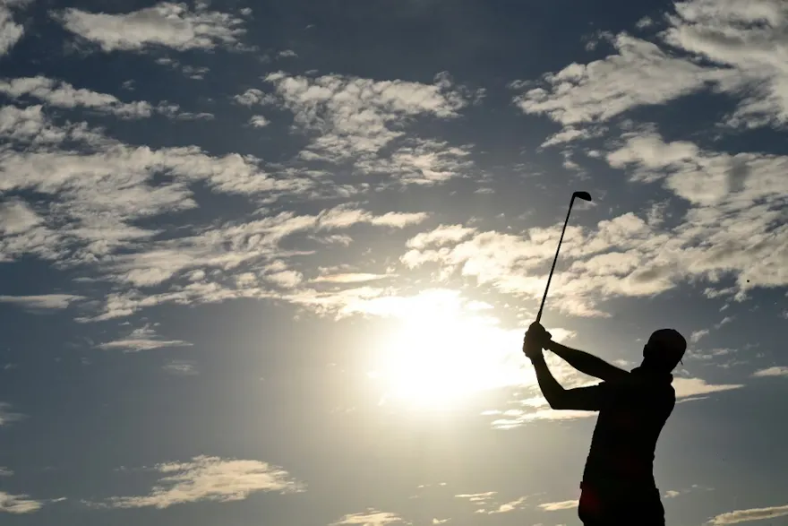 Will Zalatoris hits his tee shot on the 16th hole during the final round of The Farmers Insurance Open on the South Course at Torrey Pines Golf Course. Photo by Donald Miralle Getty Images via AFP.