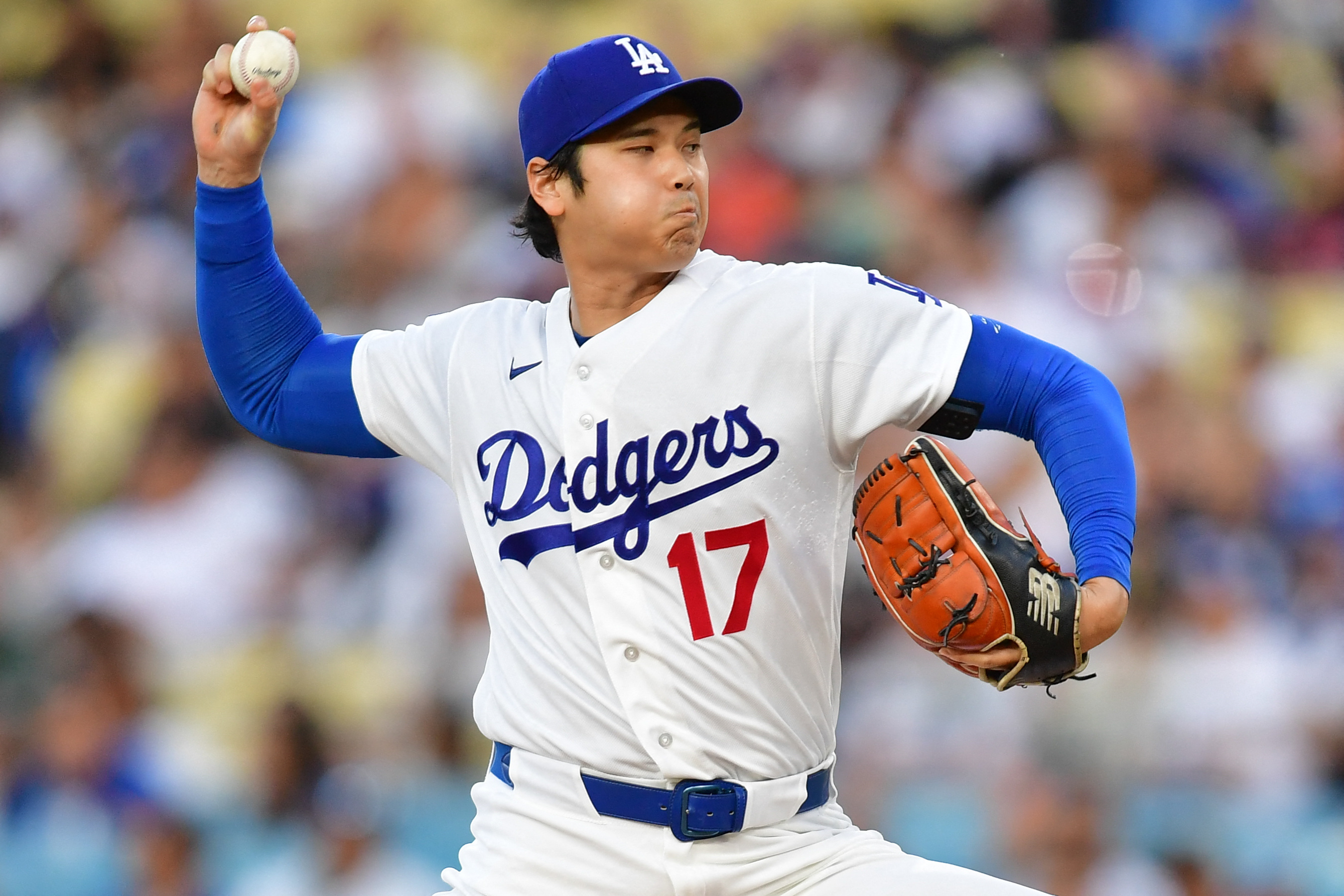 Los Angeles Dodgers two-way player Shohei Ohtani (17) delivers a pitch as we break down our best NRFI bets tonight.