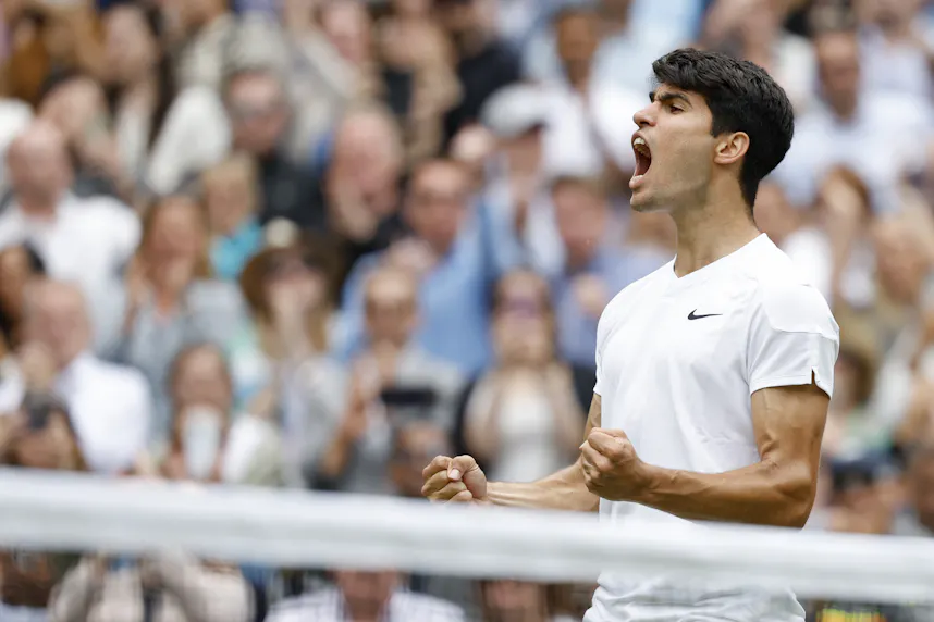 Carlos Alcaraz celebrates after his match against Daniil Medvedev as we take a look at the most appealing bets for the 2024 Wimbledon final featuring Carlos Alcaraz and Novak Djokovic.