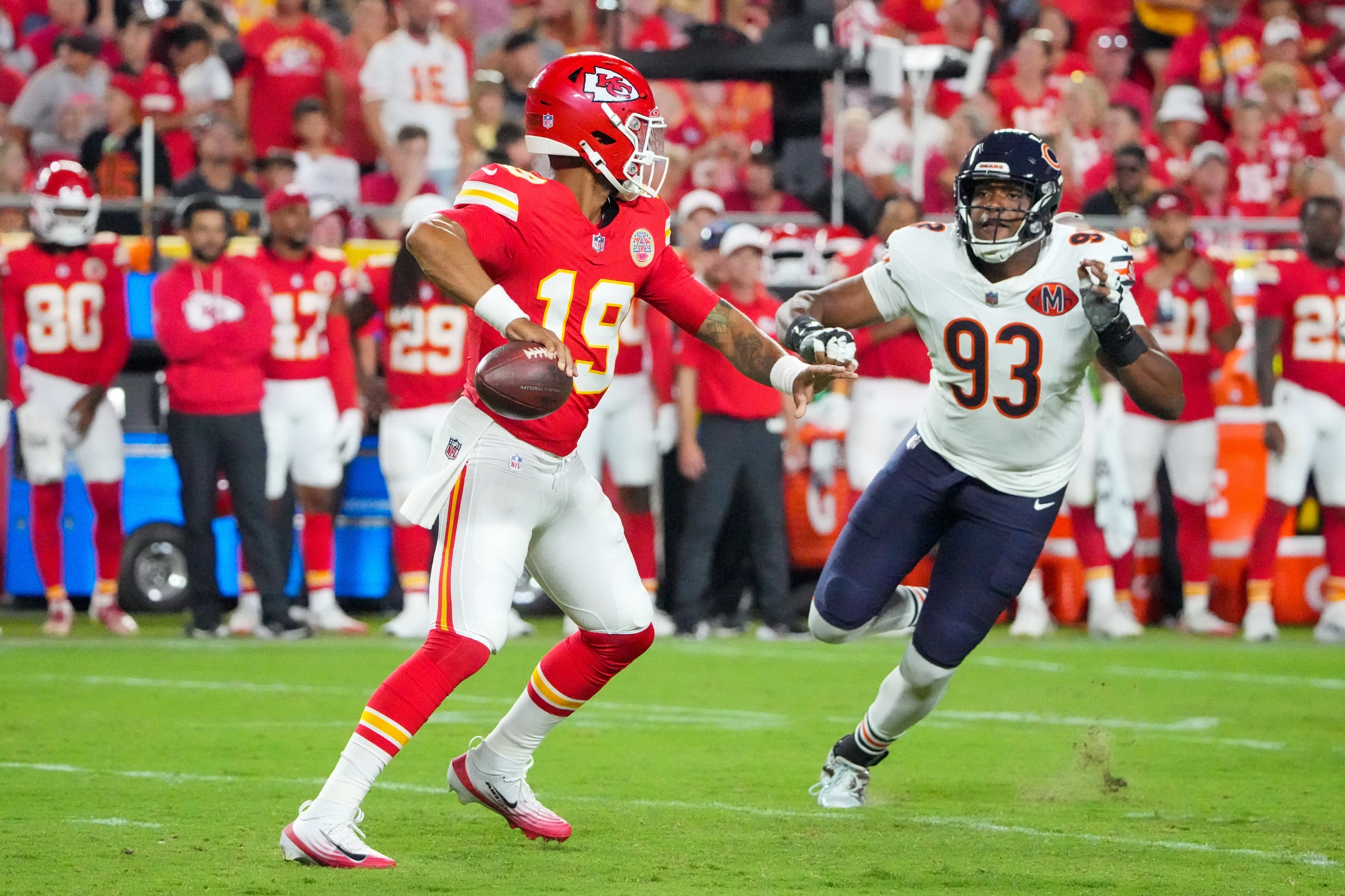 Kansas City Chiefs quarterback Chris Oladokun (19) throws a pass as he is featured on our Chris Oladokun player prop bets for Christmas Day.