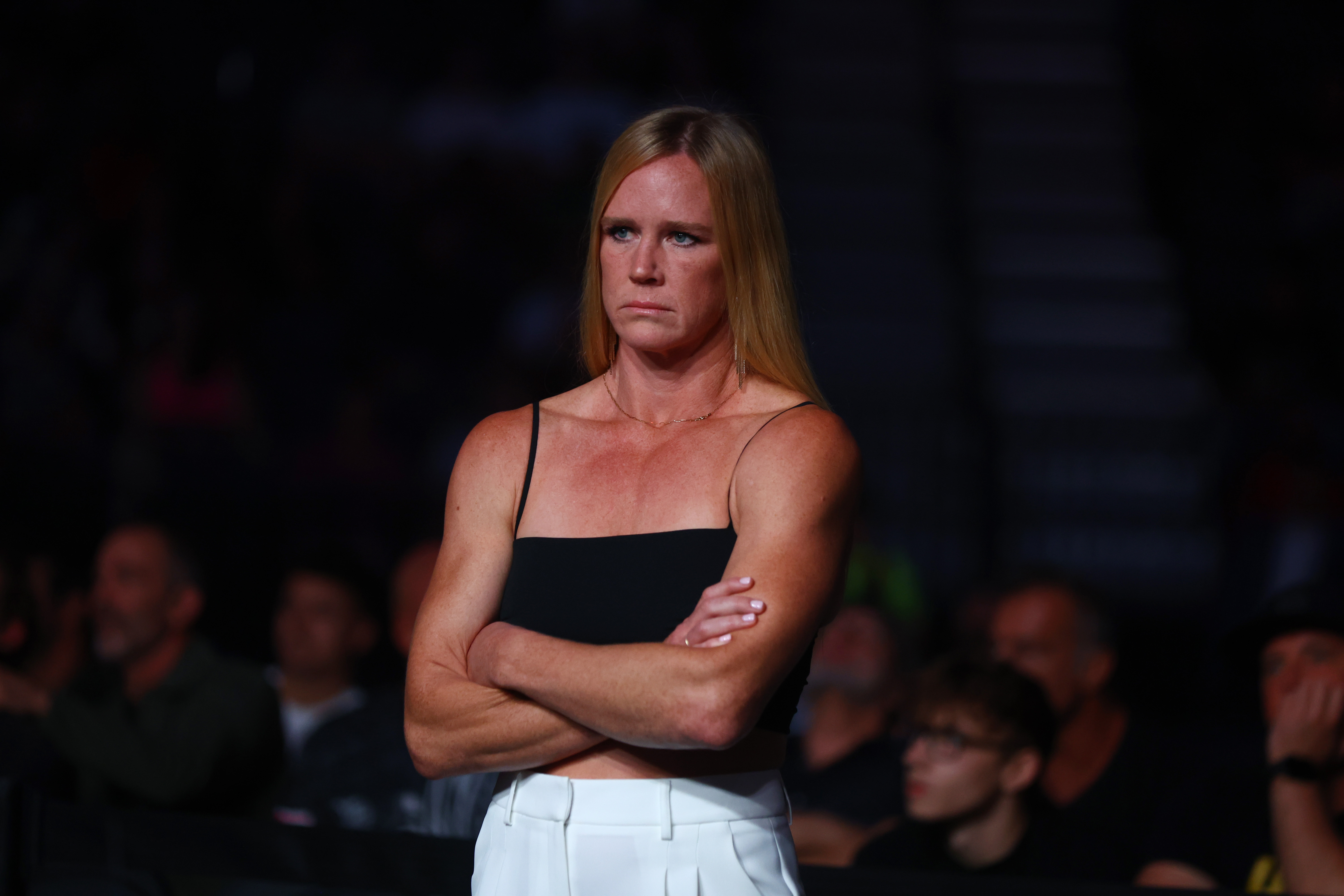 Holly Holm stands and watches as we look at the Stephanie Han vs. Holly Holm odds and fight lines for tonight's fight
