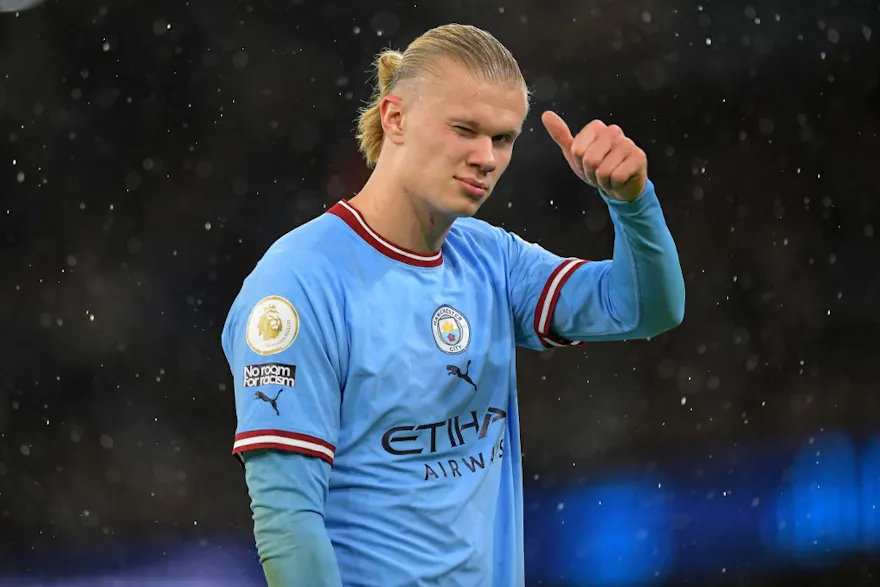 Manchester City forward Erling Haaland during the English championship Premier League football match between Manchester City and Everton.