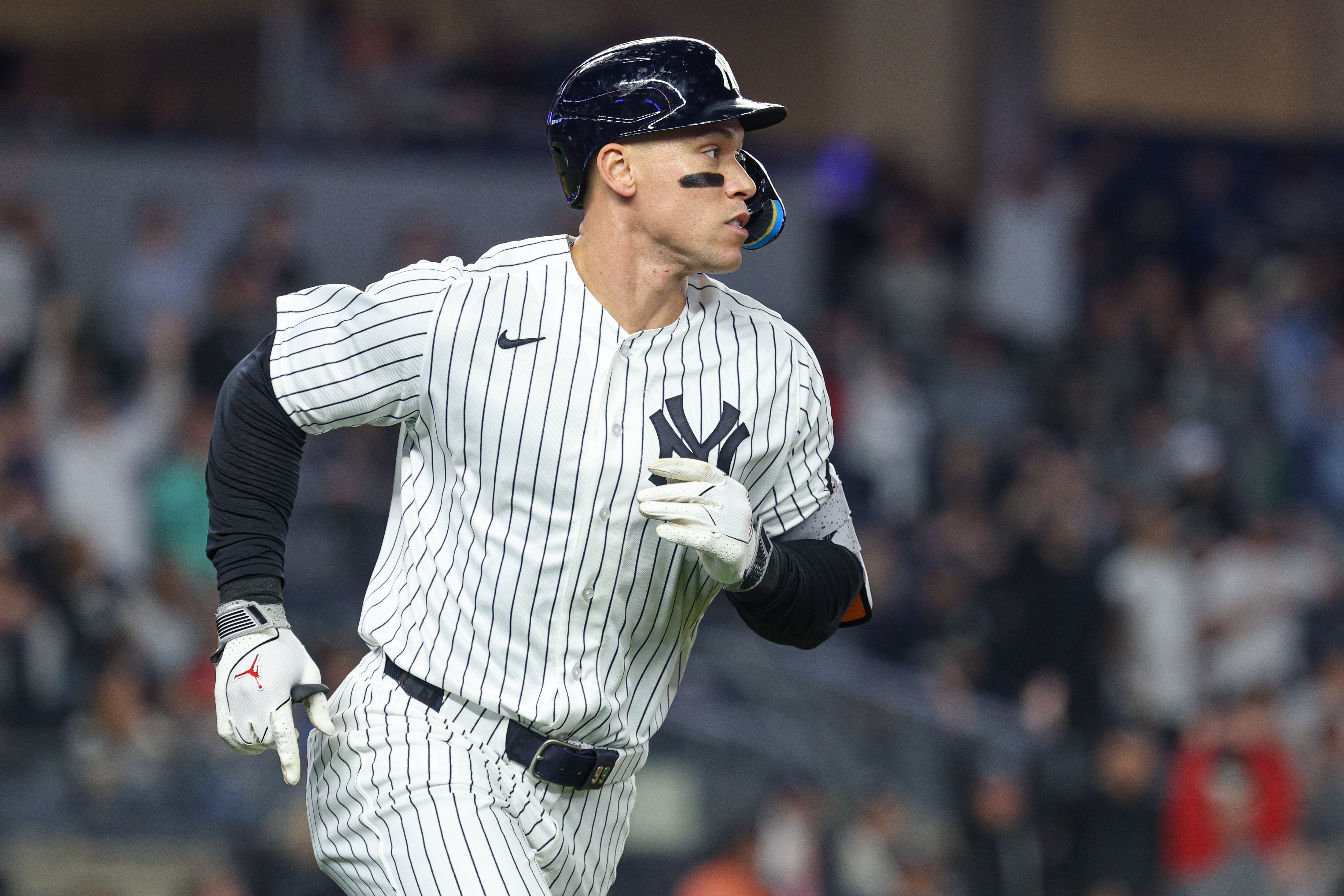 New York Yankees right fielder Aaron Judge - who's featured in my Rangers vs. Yankees prediction - runs the bases after hitting a solo home run during the sixth inning against the Texas Rangers at Yankee Stadium.