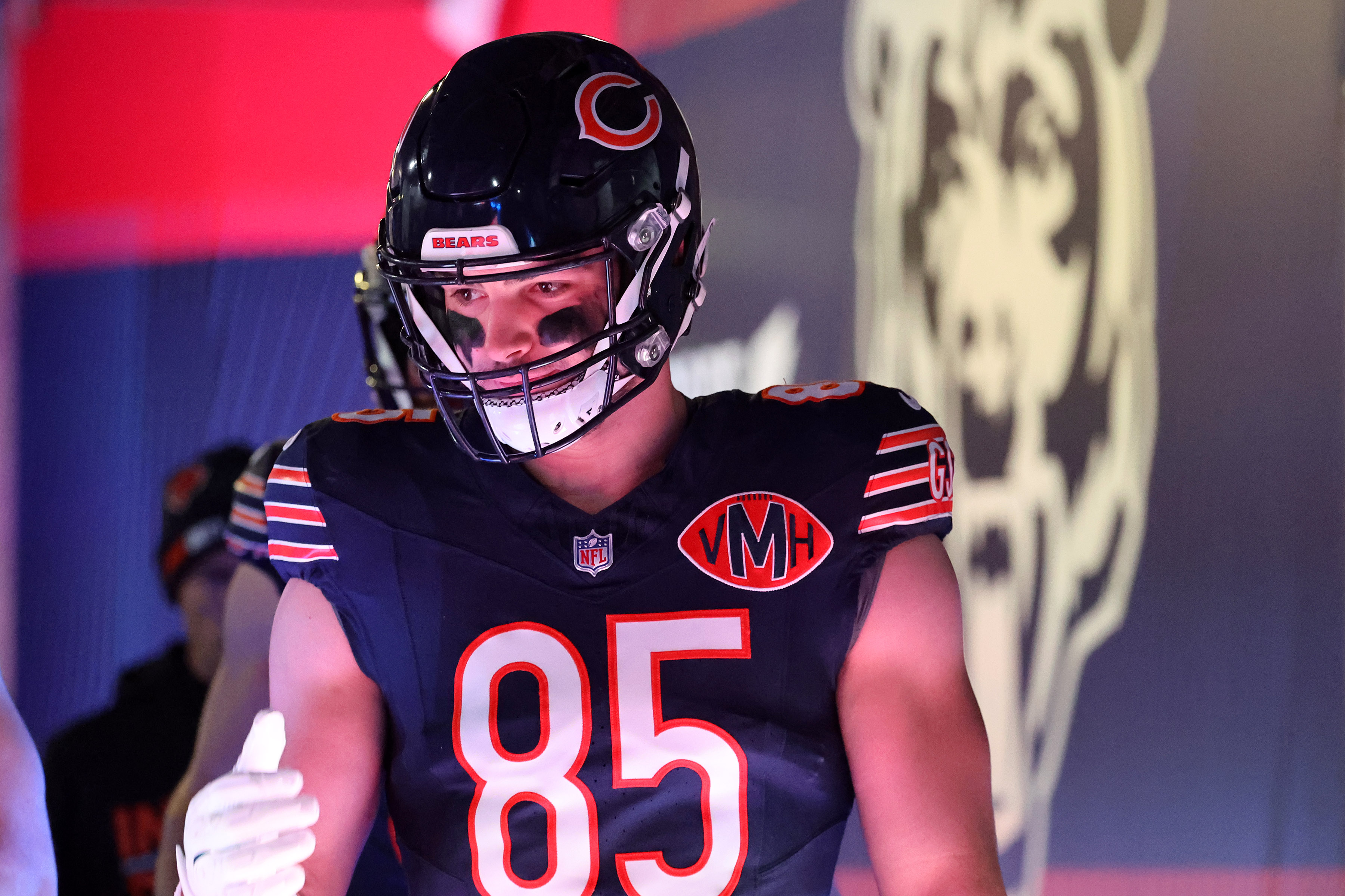 Chicago Bears tight end Cole Kmet (85) takes the field as we offer our anytime touchdown scorer predictions for Sunday Night Football.