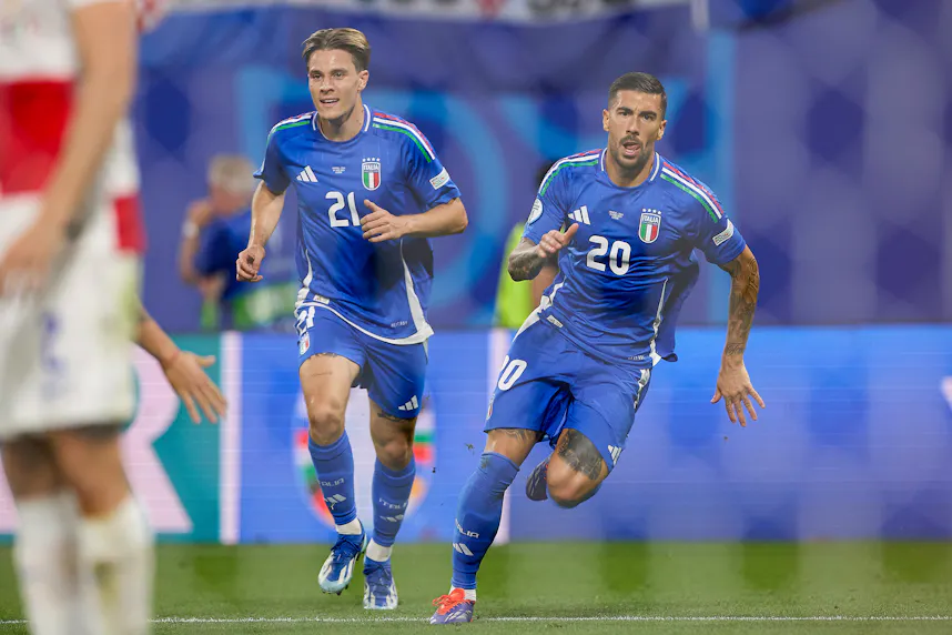 Nicolo Fagioli and Mattia Zaccagni celebrate a goal during the UEFA Euro 2024 as we explore the best picks for the Round of 16 match between Italy and Switzerland.