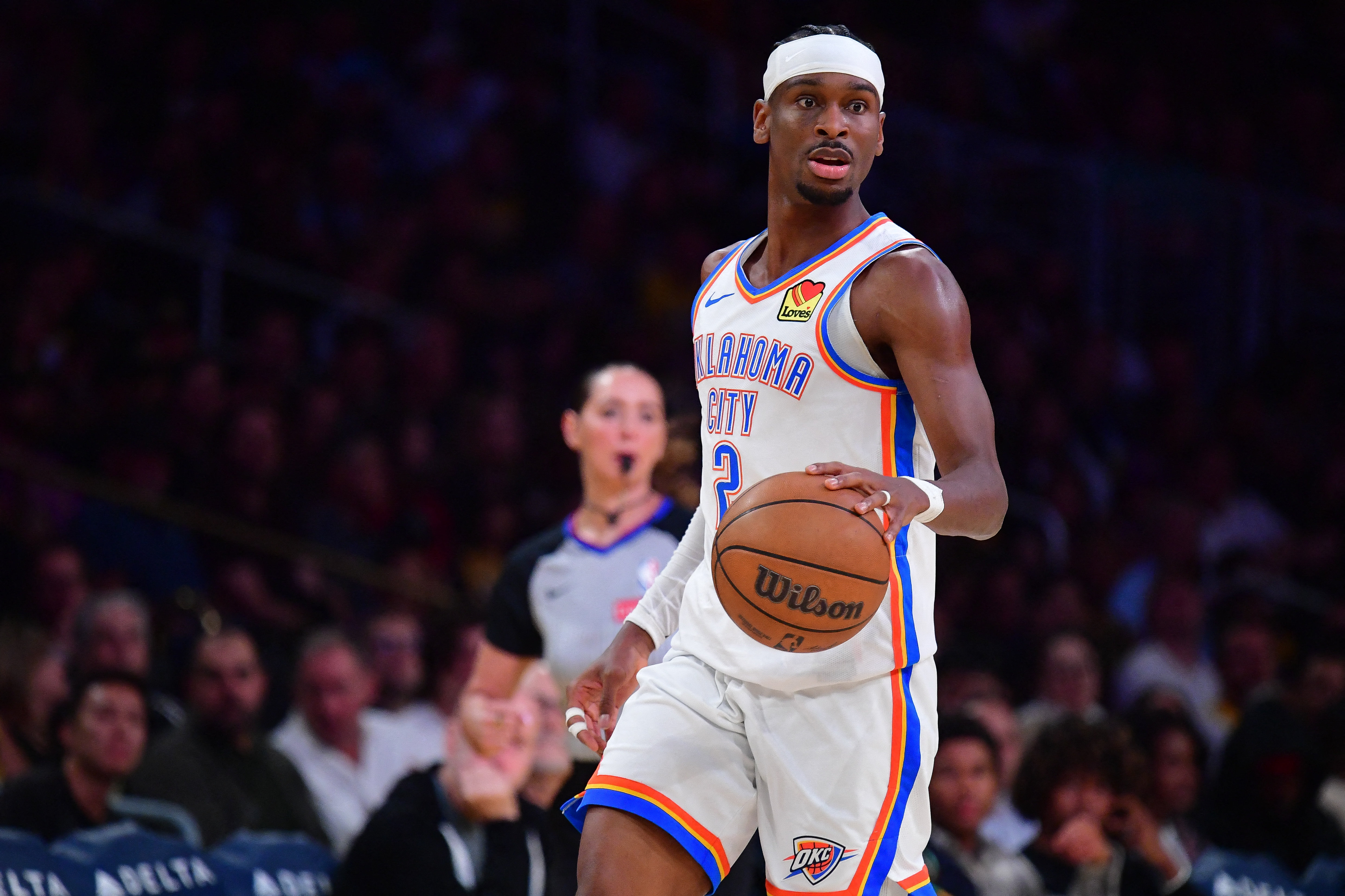 Oklahoma City Thunder guard Shai Gilgeous-Alexander (2) controls the ball as we break down the NBA championship odds 2026.