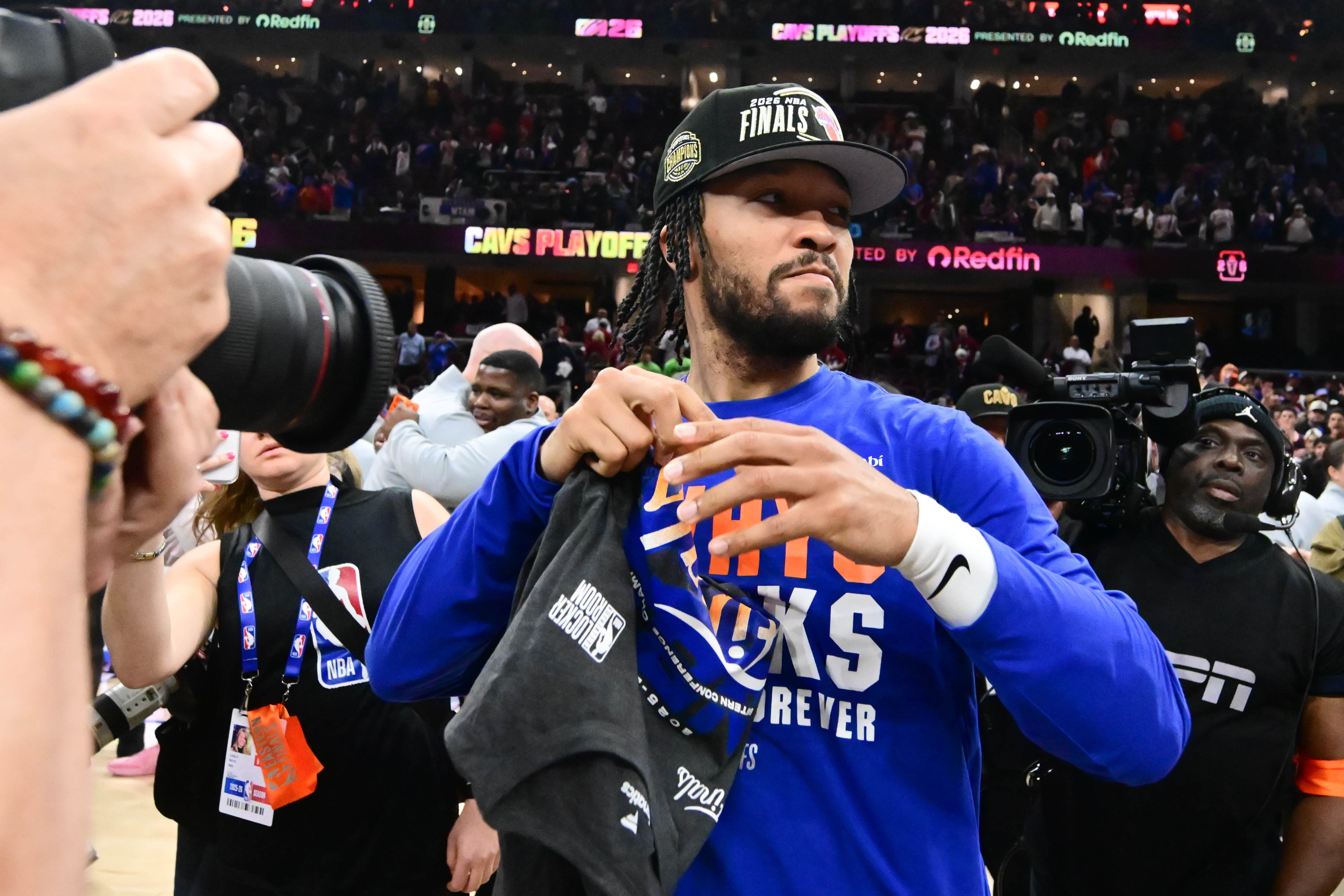  New York Knicks guard Jalen Brunson looks on after defeating the Cleveland Cavaliers in game four.