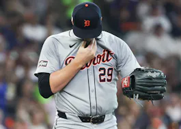 Detroit Tigers starting pitcher Tarik Skubal (29) reacts as we examine the latest Cy Young odds.