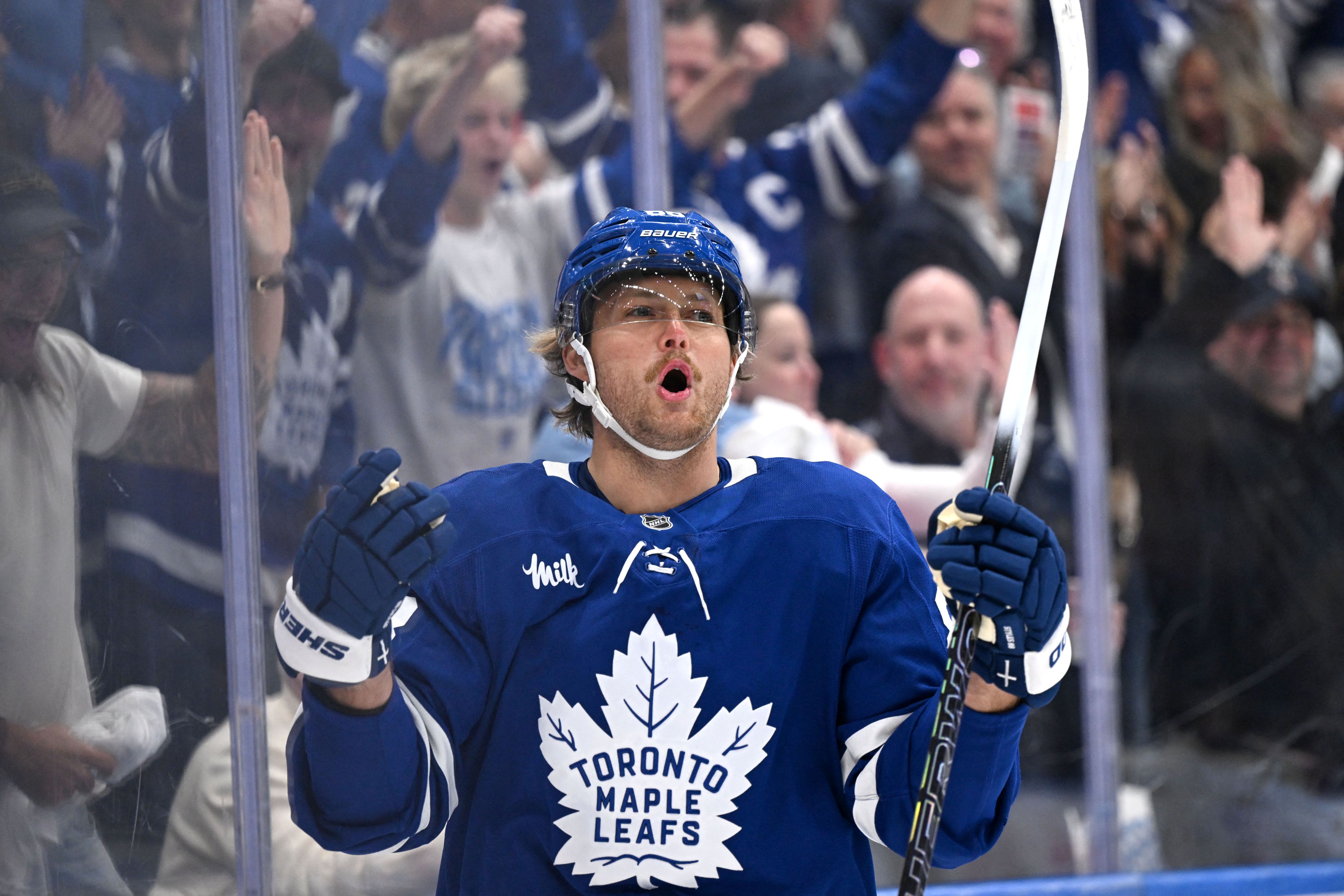 Toronto Maple Leafs forward William Nylander celebrates after scoring as I madke my best NHL predictions today. 