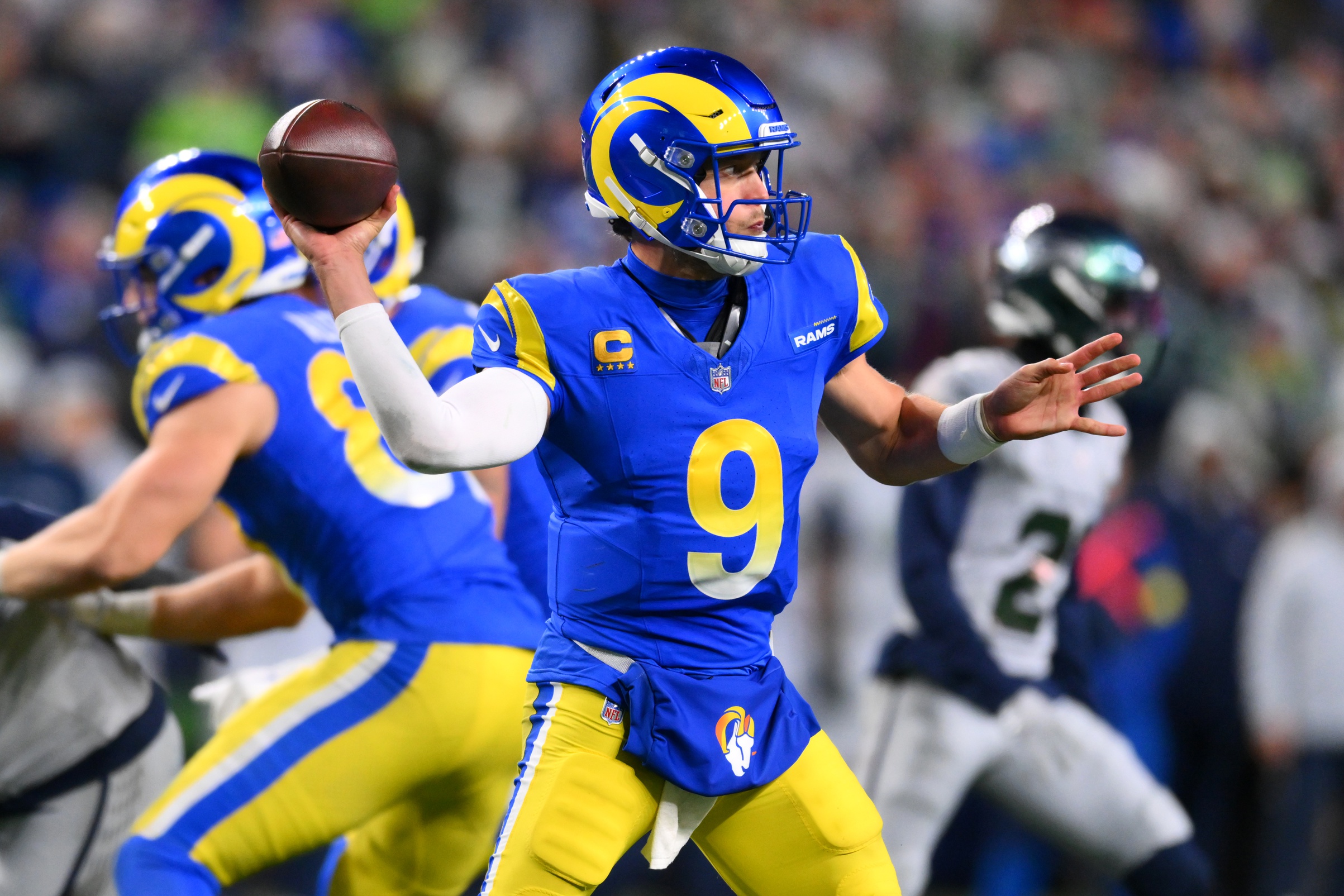 Matthew Stafford throws a pass as we offer our Rams vs. Falcons prediction for Monday Night Football. 