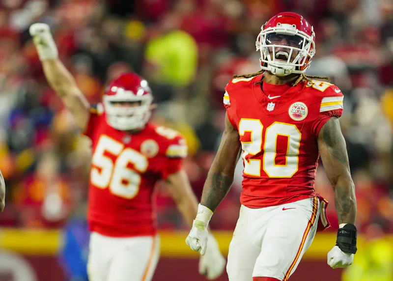 Kansas City Chiefs safety Justin Reid and defensive end George Karlaftis celebrate as we look at the certification of Missouri election results.